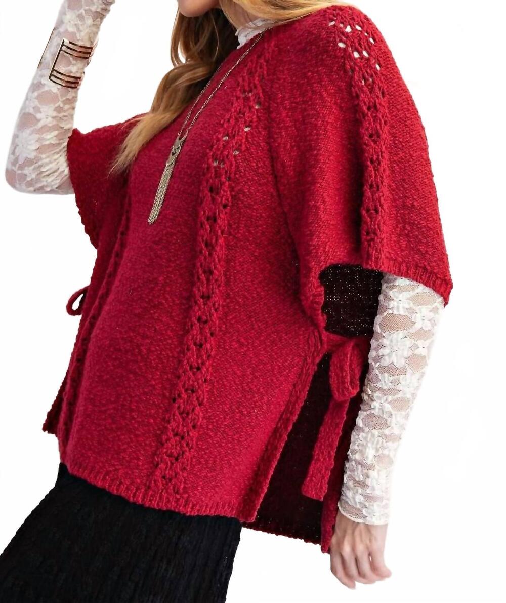 NEW EASEL half sleeves knitted sweater poncho in red - Picture 4 of 4